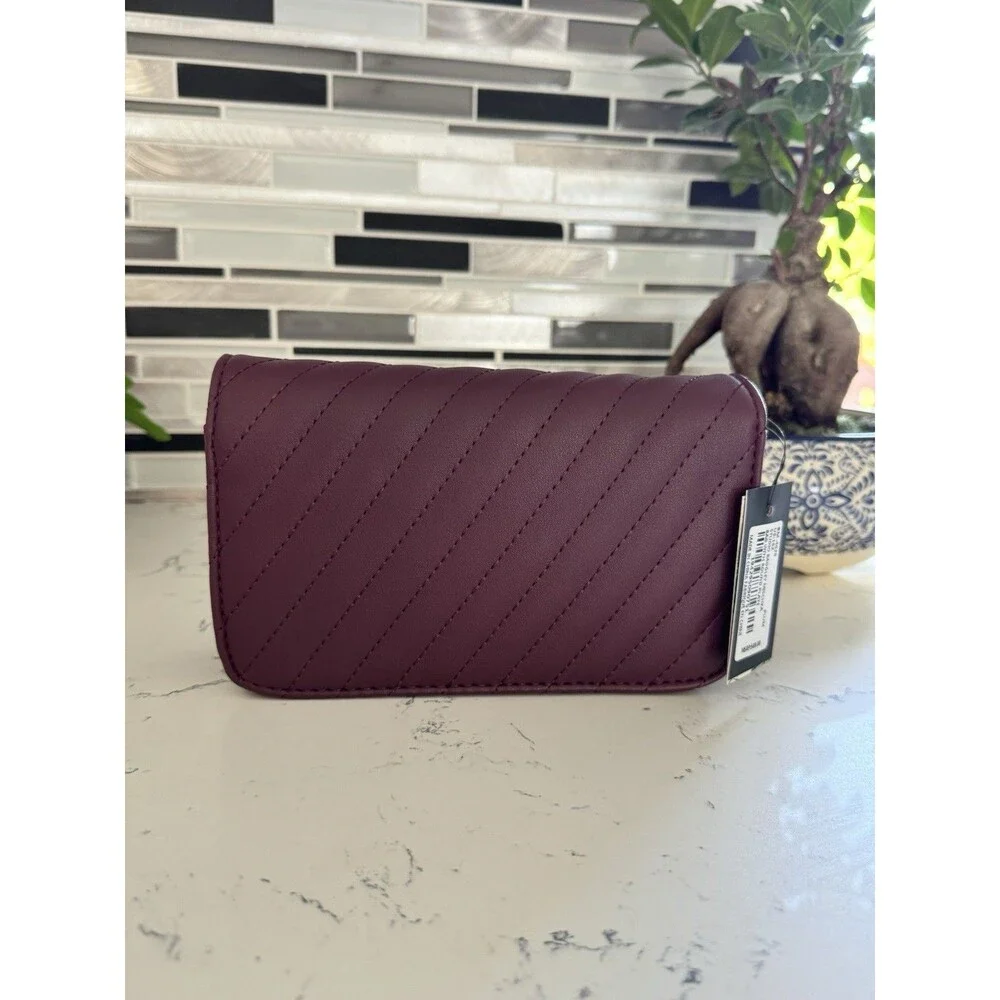 Badgley Mischka Bag Crossbody Plum Quilted Faux Leather Magnetic Removable